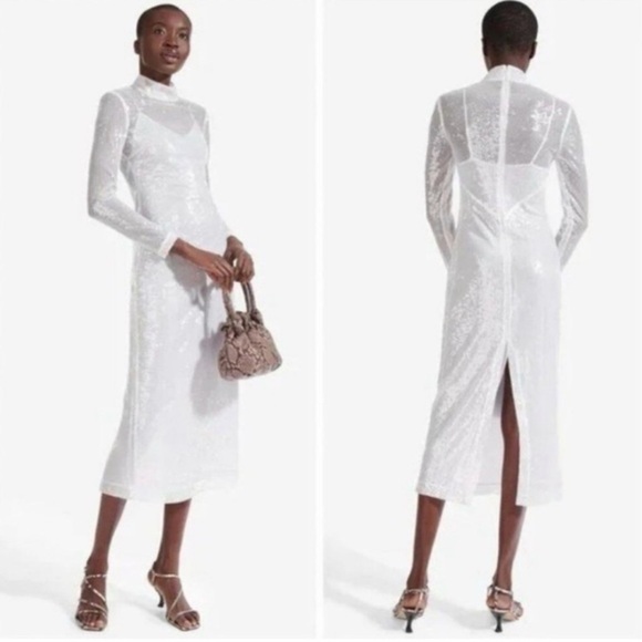 STAUD Liza Sequin Mock Neck Dress In White - Picture 3 of 11